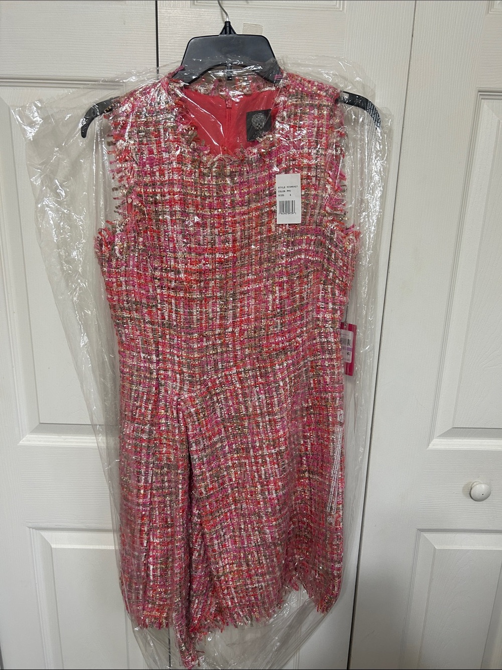 NWT Vince Camuto women’s dress 👗 pink tweed multi Sz 6 sleeveless asymmetrical